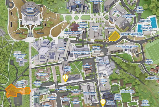 Screen shot of campus maps, maps.ucsd.edu, UC San Diego