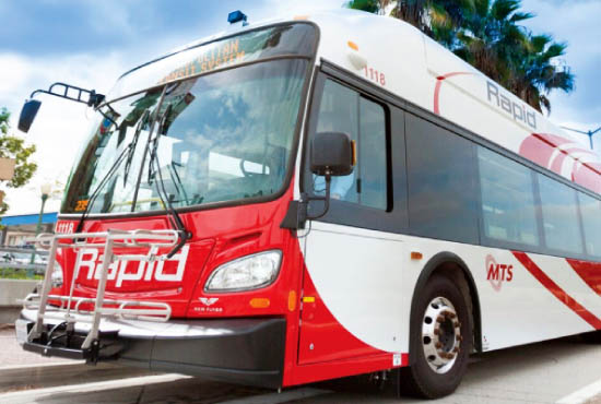 San Diego MTS Super Loop bus on campus at UC San Diego