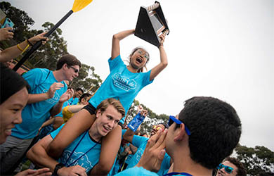 UC San Diego students celebrate winning the Unolympics competition during welcome week 2018