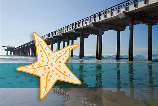 Scripps Pier with CARE-SARC starfish logo, UC San Diego